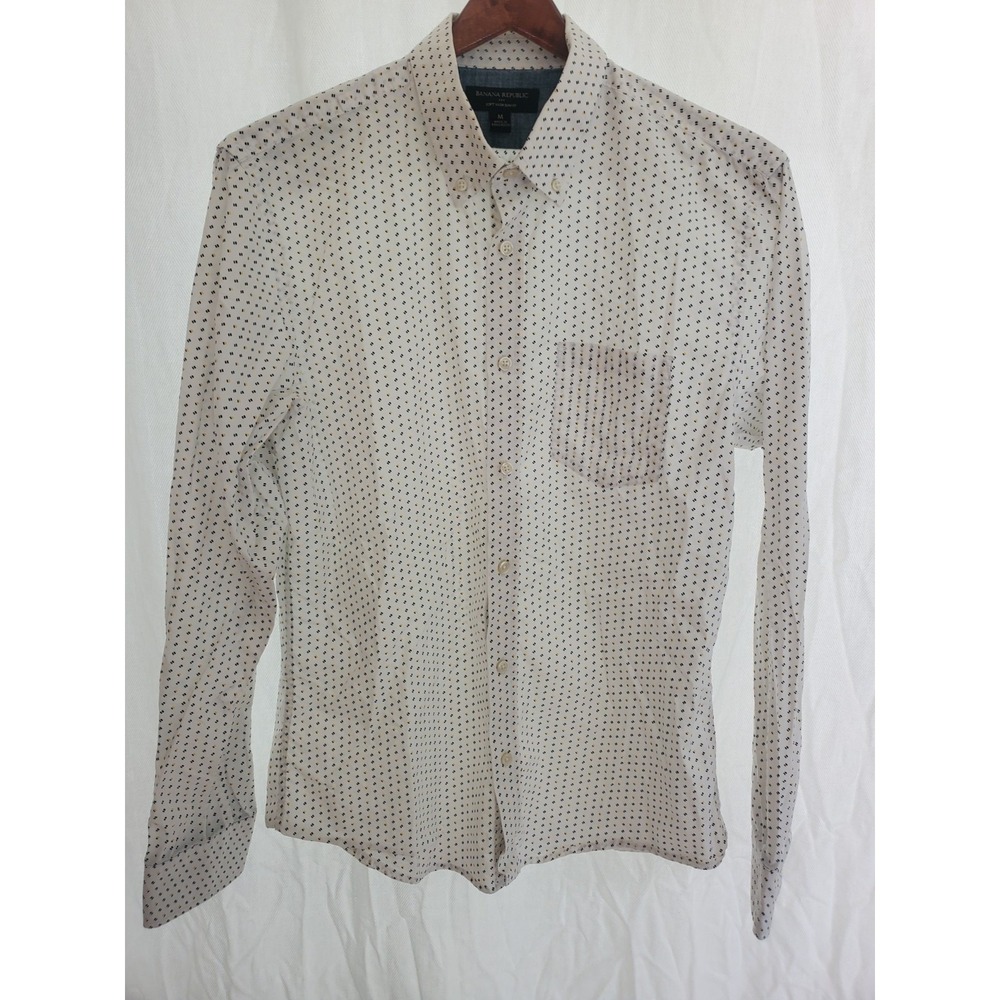 Banana Republic Mens M Soft Wash Slim Fit Button Down Shirt White Geometric Dot